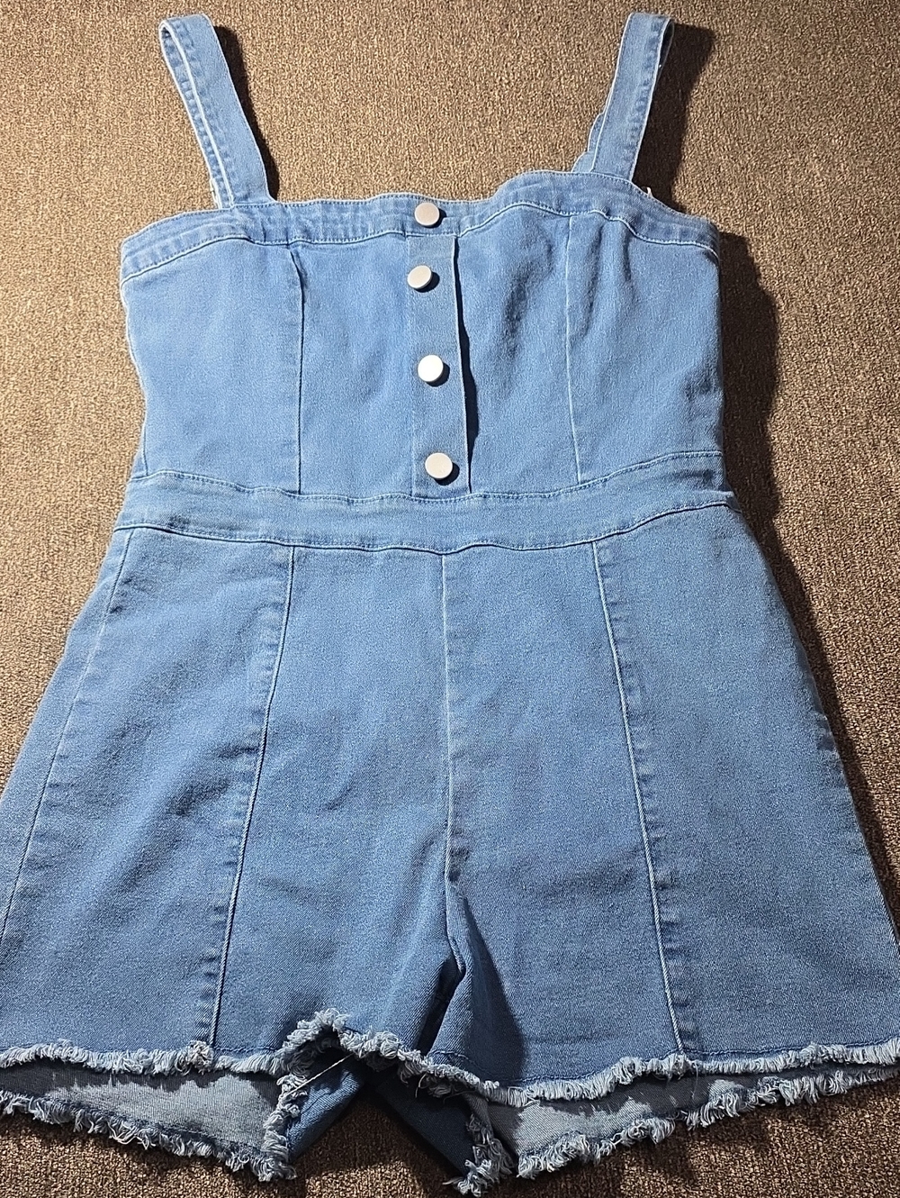 Light Blue Denim Jean Romper with Button Front